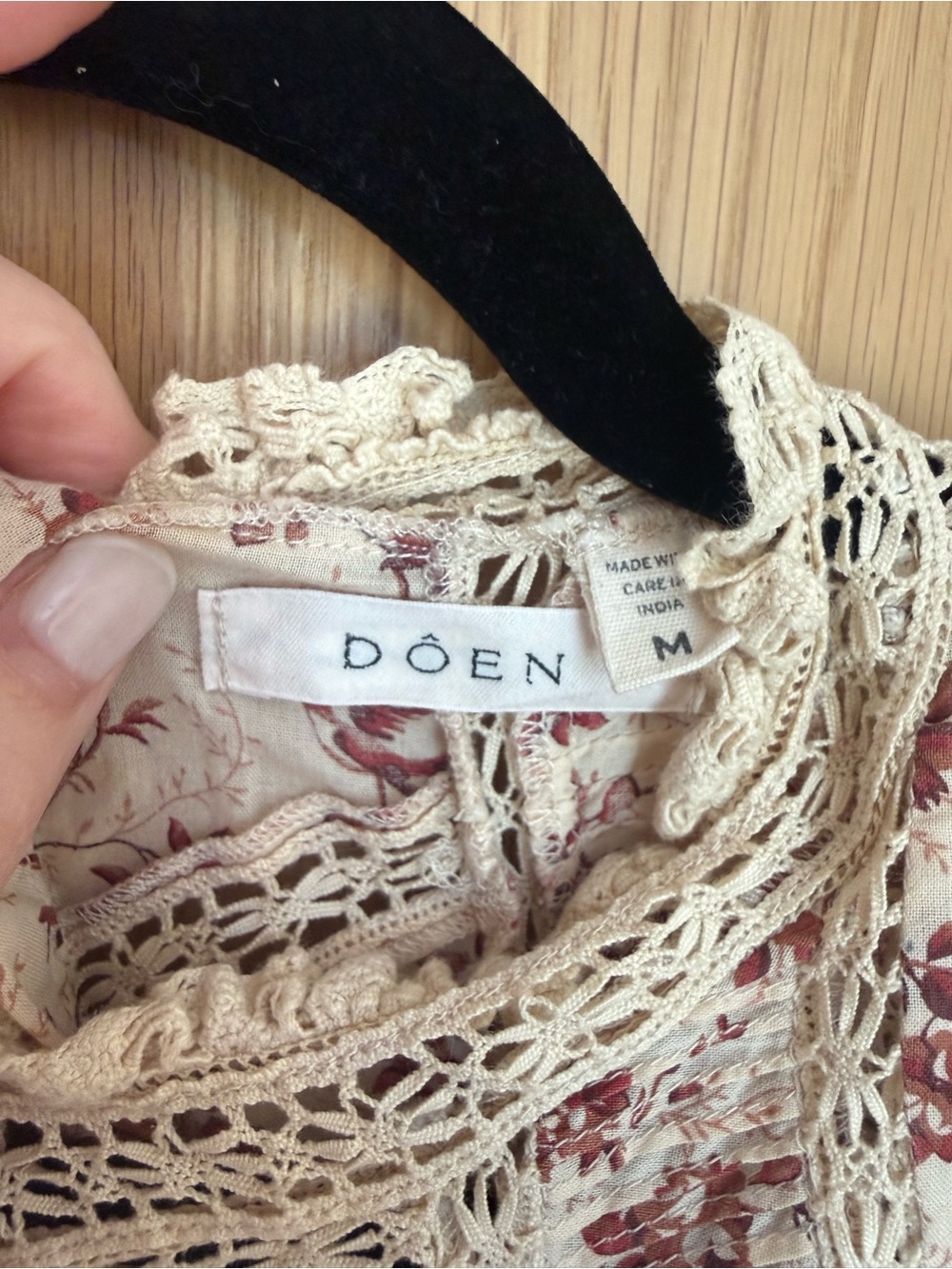Doen Cream Midi Dress with Burgundy Floral Lace - Picture 4 of 5